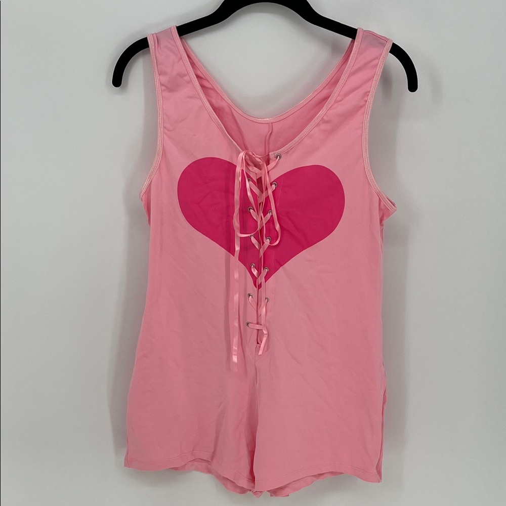 Pink Heart Lace-Up One Piece Women’s Large